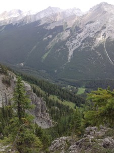 Norquay via ferrata, view of the suspension bridge from above