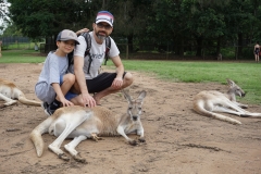 Blake and Christian with a mama kangaroo and her baby